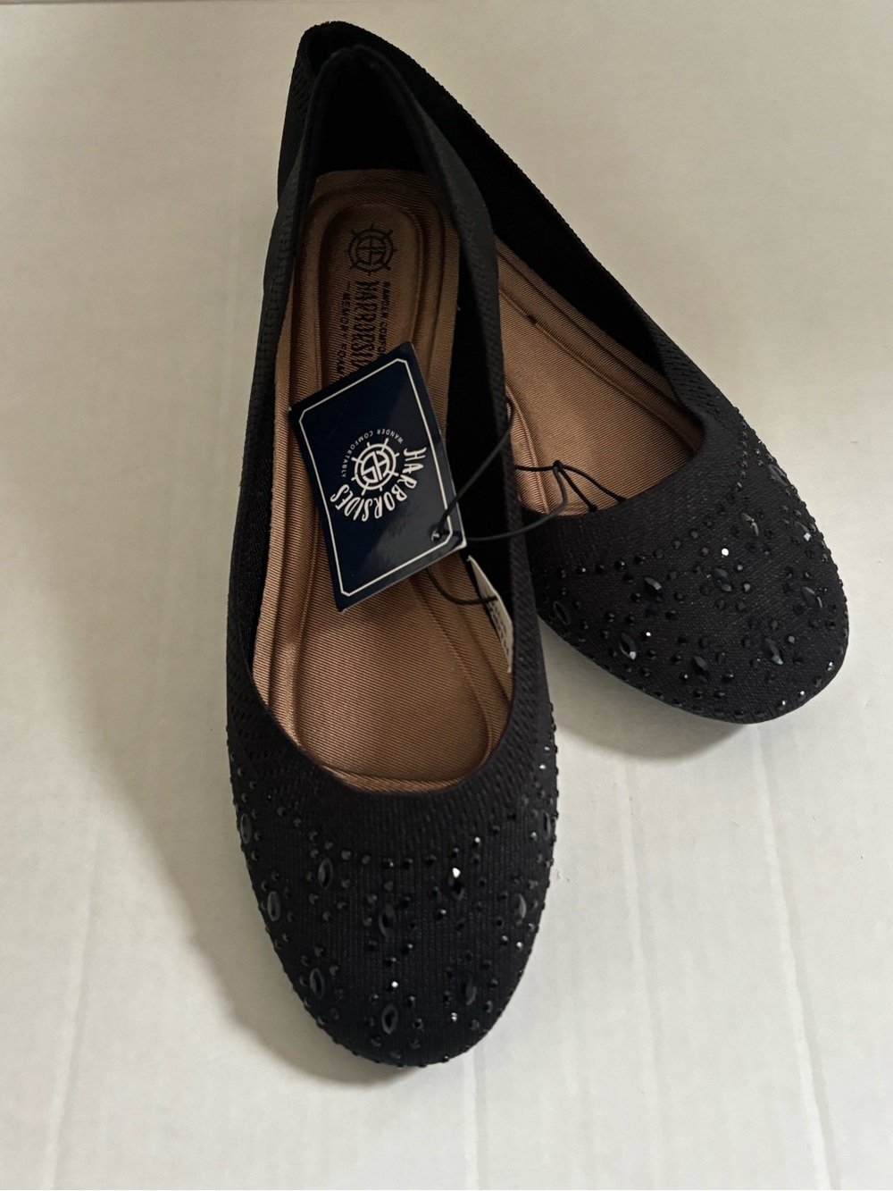 New! Harborside Women's Black Embellished Ballet Flats 7.5 wide
